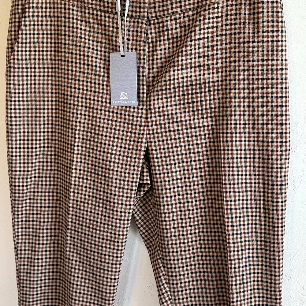 NWT Preston & York Brown Plaid Straight Leg Flattering Career Pants Sz 16